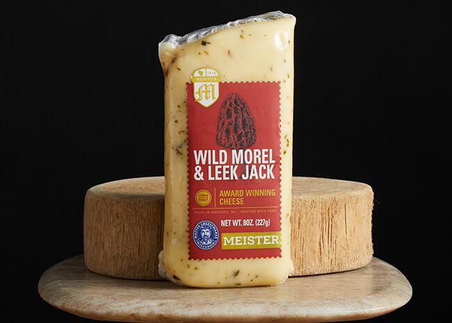 This is a picture of Meister Wild Morel & Leek Jack cheese, offered by Fromagination.