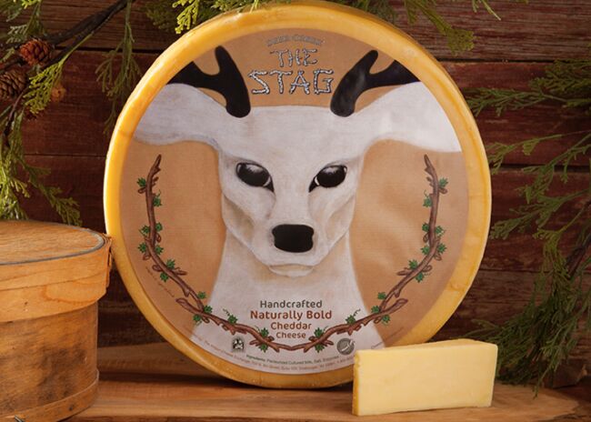 This is a picture of The Stag Cheddar cheese, featured by Fromagination.