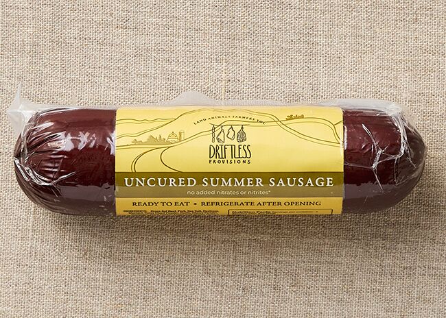 This is a picture of Driftless Provisions' Uncured Summer Sausage, offered by Fromagination.