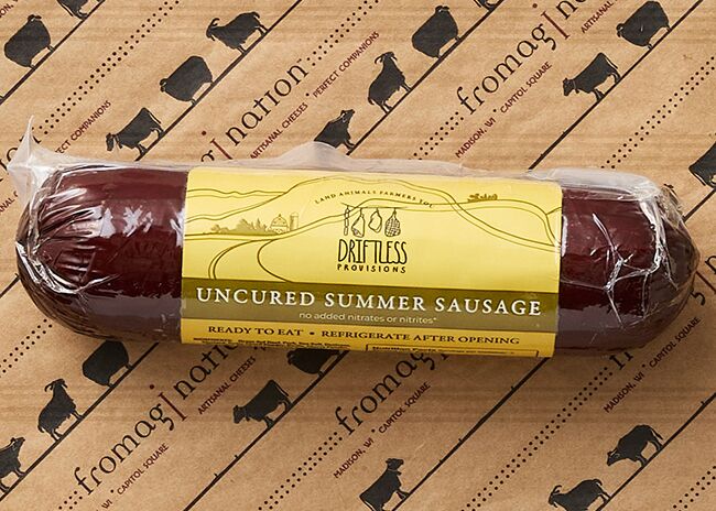 This is a picture of Driftless Provisions' Uncured Summer Sausage, offered by Fromagination.