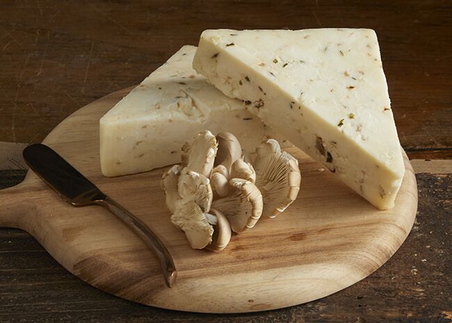 This is a picture of Wild Morel and Leek Jack cheese, featured at Fromagination