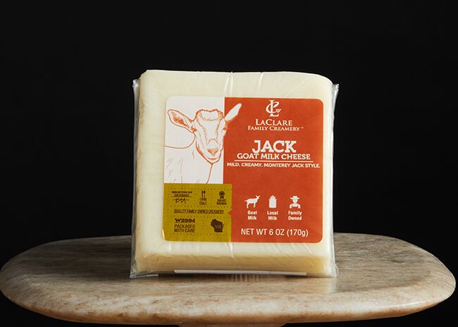 This is a picture of LaClare Goat Jack cheese, offered by Fromagination.